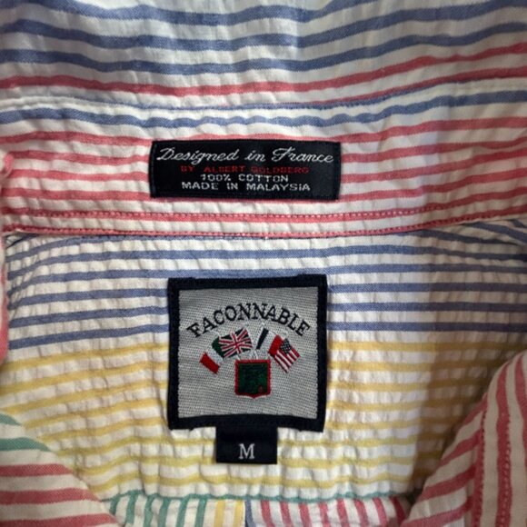 Faconnable Mens Multicolor Striped Seersucker Long Sleeve Shirt Medium Cotton - Picture 3 of 8